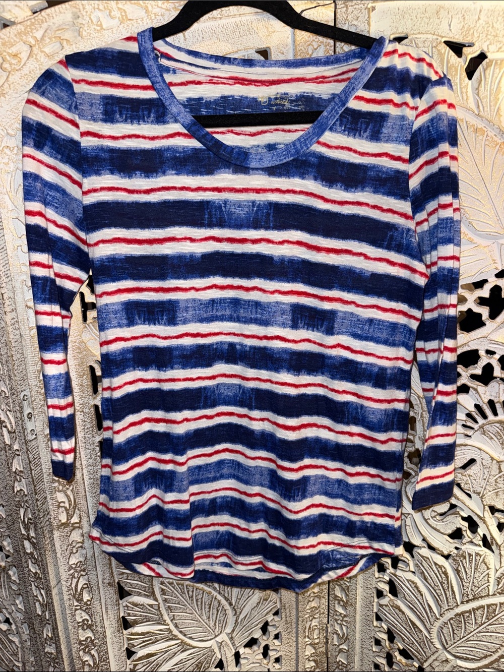 new directions Striped Long Sleeve Top - Blue, White & Red